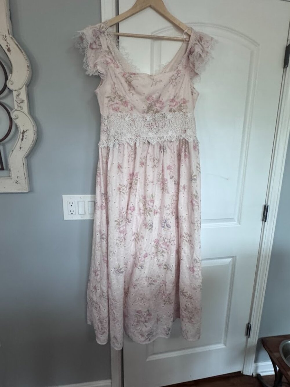 Molly Green Pink Floral Lace Maxi Dress Boutique Boho Romantic